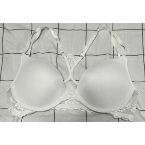 Maidenform Floral Lace T Back Bra Womens Size 34B White Front Closure Underwired